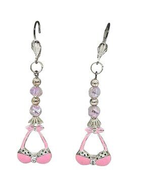 Earring Pink Bra Bikini Top 1/2 " Charm Silver Pink Bead Sterling Hooks